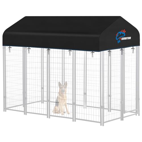 SIRUITON 8x4FT Outdoor Dog Kennel Replacement Cover,Heavy Duty 600D Oxford Fabric with Sun/Rain Dog Play Pen Top Covers Sun Shade Specialized,Snowproof,Sun( Cover Only) - color: Black, size: 8.3x4.1FT