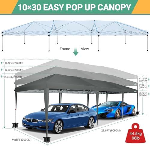 COBIZI 10x30 Canopy Party Tent with 8 Walls 10x30 Pop Up Canopy for Parties Waterproof UPF 50+ Outdoor Commercial Event Tent for Party Backyard Gazebo Canopy with Sidewalls & Sandbags(Gray) - color: Gray, size: 10x30FT with 8 sidewalls