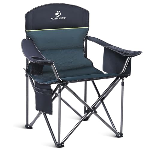 ALPHA CAMP Heavy Duty Camping Chair 500LBS Capacity, Oversized Folding Chair for Heavy People, Padded Portable Outdoor Chair with Cooler Bag & Cup Holder for Camping, Fishing, Beach - color: Green, size: 1PC