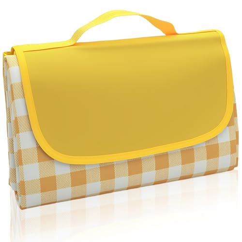 Picnic Blankets,Large Beach Blanket Sandproof Foldable,Beach Mat Sand Free Waterproof Packable for Outdoor Grass Camping Ground (Yellow)
