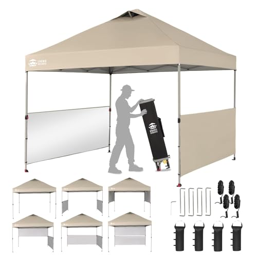 CROWN SHADES 10x10 Pop up Canopy Tent Instant Canopy with 150D Silver Coated Fabric Including 2 Half Sidewalls, 4 Ropes, 8 Stakes, 4 Weight Bags, STO 'N Go Bag, Beige - color: Beige