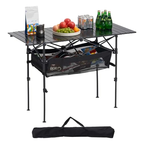 VEVOR Folding Camping Table, Portable Roll Up Side Tables, Lightweight Aluminum Beach Table for Outdoor BBQ Tailgating Picnic, Travel (47 inch-Black) - color: Black