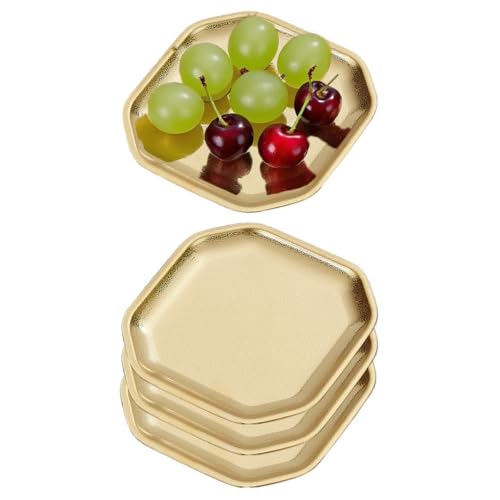 SANQIAHOME 5.1x5.1 inch square Appetizer Plates,thick stainless steel Dinner Plates, Pasta Dessert Plates for Sushi, Fruit oven/Dishwasher Safe, Set of 4,Gold - color: Gold, size: 5.1x5.1 in