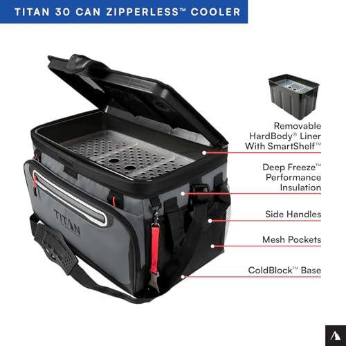 Titan by Arctic Zone Deep Freeze Cooler - Zipperless Hardbody Cooler - Deep Freeze Insulation, HardBody Liner, and SmartShelf - color: Sharkskin Gray, size: 30 Can