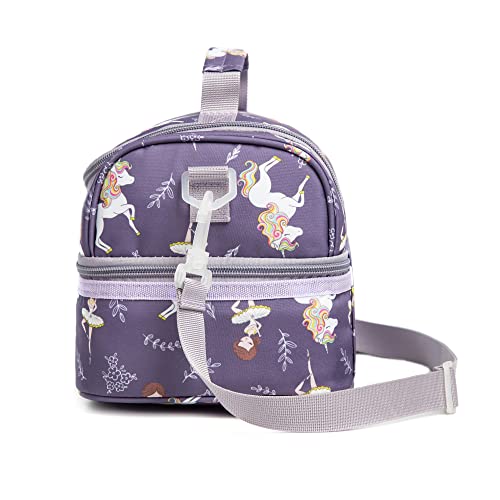 Insulated Kids Dual Compartment Lunch Bag Tote Pack for Girls Boys Toddler Kindergarten School Picnic Food Cooler Hot Water Ice with Strap (Ballet Dancer) - color: Ballet Dancer
