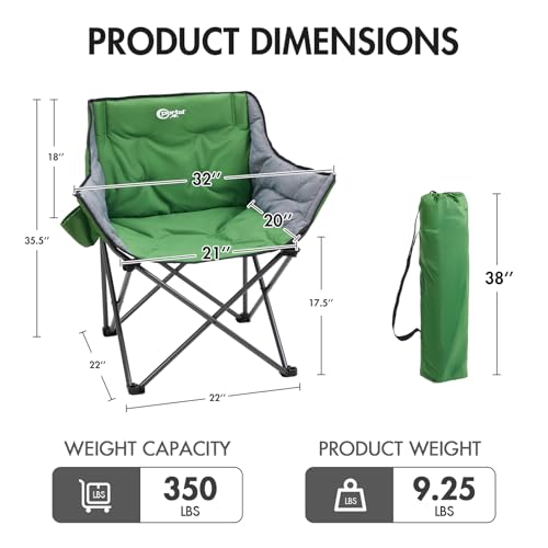 Portal 32" Oversized Camping Chair, Foldable Heavy Duty 350 lb Padded Ergonomic Seat for Big & Tall Adults, Pinch-Free Extra Wide Design Featuring Cup Holder & Carry Bag for Fishing, Lawn & Sidelines - color: Green, style: 2 Pack
