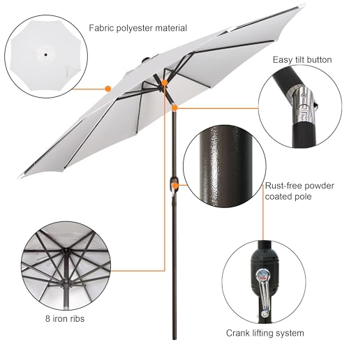 Blissun 9' Outdoor Patio Umbrella, Outdoor Table Umbrella, Yard Umbrella, Market Umbrella with 8 Sturdy Ribs, Push Button Tilt and Crank - color: Grayish White