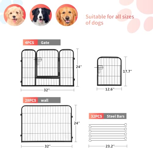FDW Dog Playpen Dog Pen Dog Kennel 32 Panels 24 Inch Height Indoor Outdoor Folding Metal Portable Puppy Exercise Pen Heavy Duty Dog Fence for Yard Camping,Black - style: 32 Panels