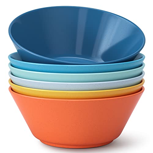 Homestockplus 50 Oz Wheat Straw Bowls Set of 6 - Unbreakable, Stackable & Microwave Safe, Multicolor Large Cereal Bowls for Oatmeal, Soup, Ramen, Salad, Popcorn, etc. Safe for Kids & Family - color: Multicolor, size: 50 oz