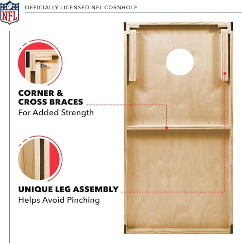 NFL Football 2' x 4' Regulation Size Solid Wood Cornhole Set with Direct Print HD Team Graphics Great Gift for Any Football Fan! Bean Bag Toss Family Outdoor Game