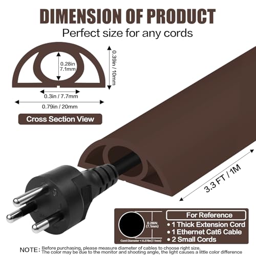 Floor Cord Cover Self Adhesive Cord Hider,3.3FT Cable Management, Extension Strip Protector for Wires, Prevent Cable Trips for Offices, Gyms, Exhibitions Cavity:0.3"(W) x 0.28"(H) Coffee - color: Coffee, size: 0.78" x 3.3'