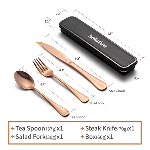 4-pieces Travel Set with Case Portable Silverware Utensils Set for work, Stainless Steel Reusable Flatware Set Cutlery Set for Camping Picnic Hiking Office (6.7inch, Rose Gold) - color: Rose Gold, size: 6.7 inch