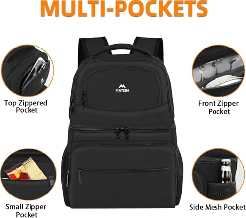 MATEIN Cooler Backpack, 26 Cans Insulated Lunch Backpack for Men Women, Leakproof Double Layer Lunch Cooler Bag Lightweight Soft Lunch Backpack with Cooler Compartment, Beach Camping Hiking Beer Gifts - color: Black, size: 40 Cans