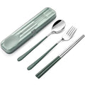DEVICO Portable Utensils, Travel Reusable Silverware Flatware Set for Lunch, 18/8 Stainless Steel 4-Piece Camping Cutlery Include Fork Spoon Chopsticks with Case (Green) - color: Green