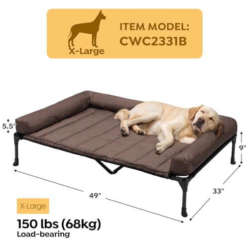 Veehoo Cooling Elevated Dog Bed Add Removable Waterproof Bolster Cushion Mat, Raised Pet Cot with Breathable Teslin Mesh, No-Slip Feet, Dog Sofa Bed for Indoor Outdoor, XLarge, Brown CWC2331B - color: Brown, size: 49.0"l X 33.0"w X 9.0"th