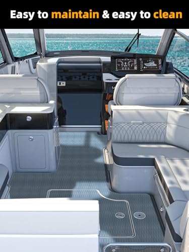 FOCEAN Boat Flooring EVA Foam Boat Decking Marine Mat Non-Slip Self-Adhesive Flooring Sheet for Motorboat Jon Boats Bass Boat Kayak RV Floor, 94.5''x 47.2'', Grey with Blue Lines - color: Grey With Blue Lines, size: 94.5"L x 47.2"W x 0.2"Th
