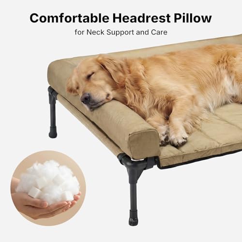 Veehoo Cooling Elevated Dog Bed Add Removable Waterproof Bolster Cushion Mat, Raised Pet Cot with Breathable Teslin Mesh, No-Slip Feet, Dog Couch Bed for Indoor Outdoor, 53 inches, Beige Coffee - color: Beige Coffee, size: 53.0"L x 37.5"W x 9.0"Th