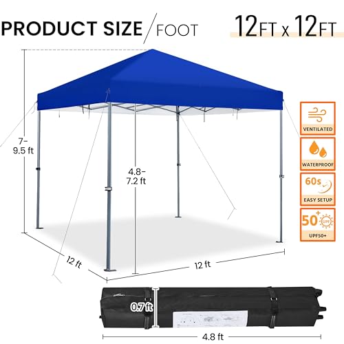 Yaheetech 12x12 Pop Up Canopy Easy Set-up Tent, Portable Outdoor Canopy Instant Tent, Commercial Gazebo with Wheeled Carry Bag & 4 Sandbags for Home, Party & Outdoor Activities, Blue - color: Blue, size: 12x12