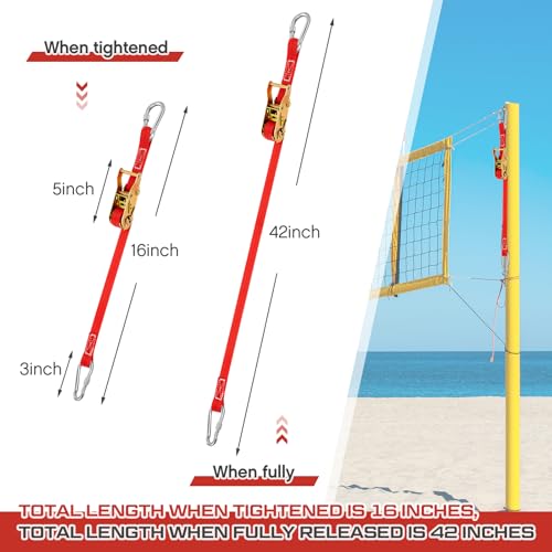 MiniInflat 2 Pcs Volleyball Net Tensioning Ratchet Strap, Heavy Duty Net Tensioning Lever Ratchet, Volleyball Poles Rope Tightener for Indoor & Outdoor Use - color: Red