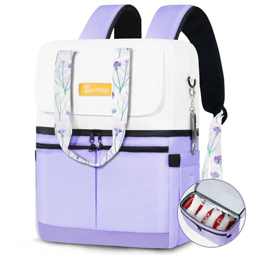 Scothen Backpack Cooler with Double Decker & 12 Ice Packs- Keeps 36 Cans Cold for Up to 24 Hours- Waterproof & Leak Proof Insulated Cooler Backpack- Stylish Cooler Bookbag for Women Travel Work Beach - color: Light purple