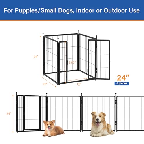 Dog Playpen 24 inch 4 Panels for Indoor & Outdoor Use – Heavy-Duty Metal Pet Fence with Ground Stakes, Rounded Ball Tops for Safety, Stable & Foldable Design, Easy to Assemble - size: 24inch, style: 4 Panels