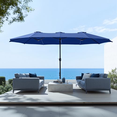 Sophia & William 15 ft Extra Large Patio Umbrella with Base Included, Rectangular Outdoor Umbrella Heavy Duty, Market Umbrella Double-sided Fade Resistant for Pool Garden Backyard, Haze Blue - color: Haze Blue