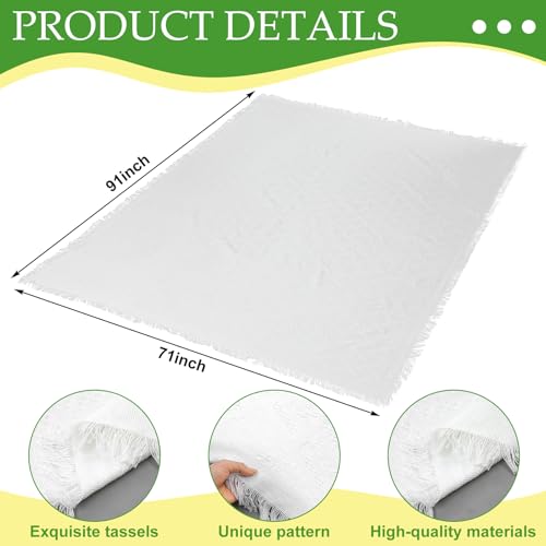 Hahafelt 91x 71 in Extra Large Outdoor Picnic Blanket with Waterproof Mat Oversize Beach Woven Cotton Yarn Blanket with Fringe Machine Sandproof for Spring Summer Camping Beach Park(Boho,White) - color: White