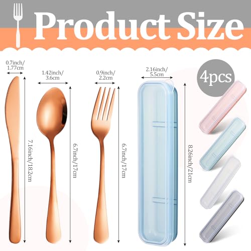Yinkin 4 Pack Portable Travel Utensils Set with Case Reusable Stainless Steel Silverware Flatware Camping Cutlery Include Fork Spoon Knife for Work School Dishwasher Safe(Clear Series) - color: Clear Series