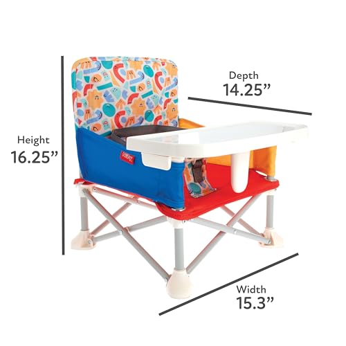 Nuby Pop-Up Booster Seat with Removable Tray - 6+ Months - Portable Booster Seat for Floor for Indoor/Outdoor Use - 3-Point Safety Adjustable Straps - Summer Travel Essentials - Fun Faces - color: Fun Faces