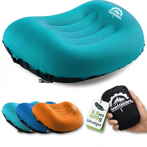 Gear Doctors 3.5oz Compact Ultralight Inflatable Camping Pillow —Inflatable Camp Pillow —Backpacking Pillows Ultralight—Camping Pillows for Sleeping, Hiking, Travel, Beach, Office, Neck, Lumper [Teal] - color: Teal Camping Pillow