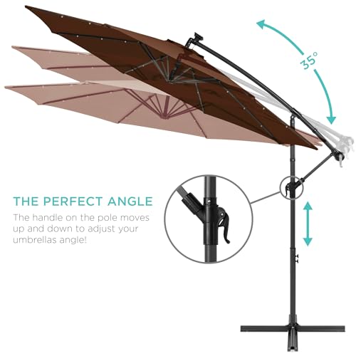 Best Choice Products 10ft Solar LED Offset Cantilever Hanging Market Patio Umbrella, 8 Sturdy Ribs, Easy Adjustment - Brown - color: Brown, size: Offset