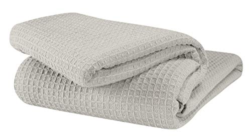 GLAMBURG 100% Cotton Thermal Blanket, Breathable Waffle Blanket, Queen Size, All Season, Light Grey - color: Light Grey, size: Queen (90"x90")