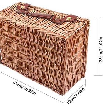 4-Person Handmade Wicker Picnic Basket Set, with Insulated Cooler Compartment, Complete Cutlery Kit, for Outdoor Parties, Picnics, Beach Trips