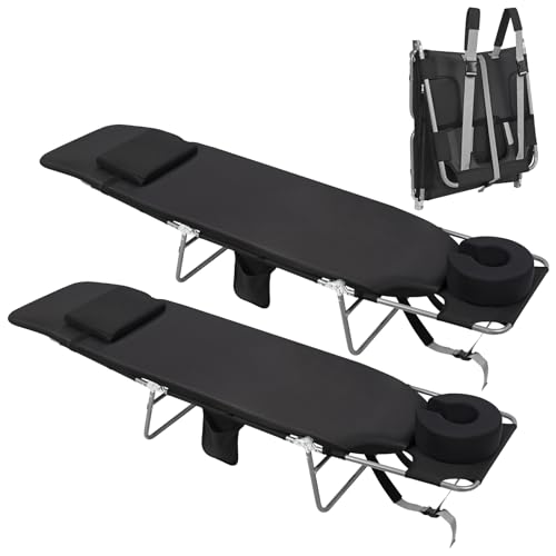 3 in 1 Women Comfort Backpack Tanning Beach Chair with Face Hole & Cushion | Portable Folding Lounge Sun Chair for Adults Outside Reading Sunbathing Poolside | Reclining 6 Position | 2 Pack - color: Black / 2 Pack