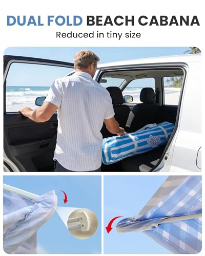 Qipi Beach Cabanas for Sand, Beach Canopy with Sandbags & Side Wall for Family, Easy Set Up Sun Shelter, UPF 50+ UV Protection with Roof Vent - color: 8' x 8' Blue Stripes Dual-Fold