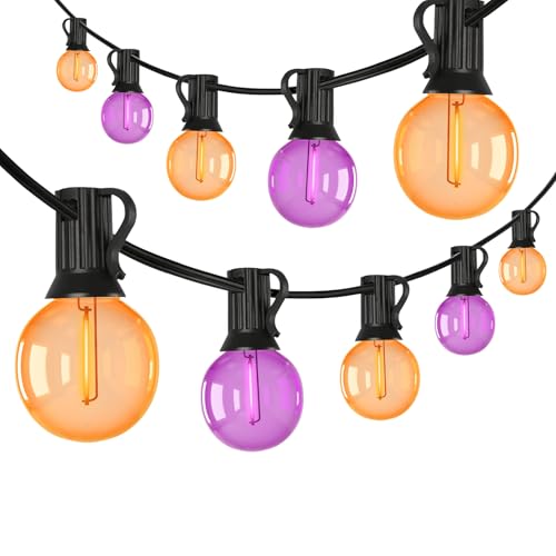 25FT Halloween String Lights Outdoor Plug-In, 25 G40 LED Bulbs & 2 Spare, E12 Base, 2700K Warm White, Shatterproof, Outdoor Halloween Decorations for Garden Patio Christmas, Clear Purple Orange - color: Clear Purple Orange, size: 25Ft