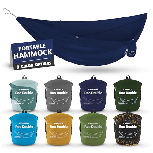 KAMMOK: Roo Double Hammock | Made from Strong & 100% Recycled Water Resistant Ripstop Fabric | Comfortable, Packable, Lightweight (Lifetime Adventure Grade Warranty), Midnight Blue - color: Midnight Blue, size: Roo Double