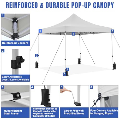Yesker 10x10 Pop Up Canopy Tent with 4 Sidewalls Portable Folding Outdoor Canopy Easy Setup Gazebo Waterproof Instant Popup Shelter Tent w Wheel Carry Bag sandbags for Events Parties Camping, White - size: 10x10FT White w Sidewalls