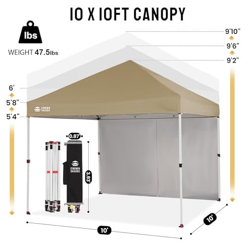 CROWN SHADES 10X10 Commercial Instant Canopy Pop Up Tent with Center Lock, 300D Fabric, 4 Sidewalls, Sto'N Go Bag, Beige - color: Beige, size: 10x10 Classic