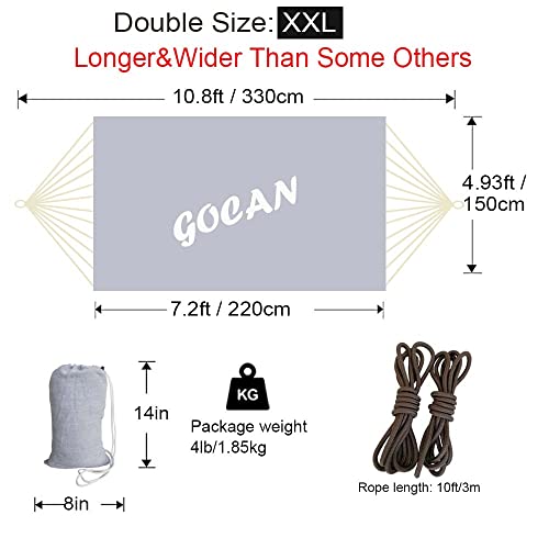 GOCAN Brazilian Double Hammock 2 Person Extra Large 330X150cm Load Capacity 600Pound Canvas Cotton Hammock for Patio Porch Garden Backyard Lounging Outdoor and Indoor XXL(Grey) - color: Grey, size: XX-Large