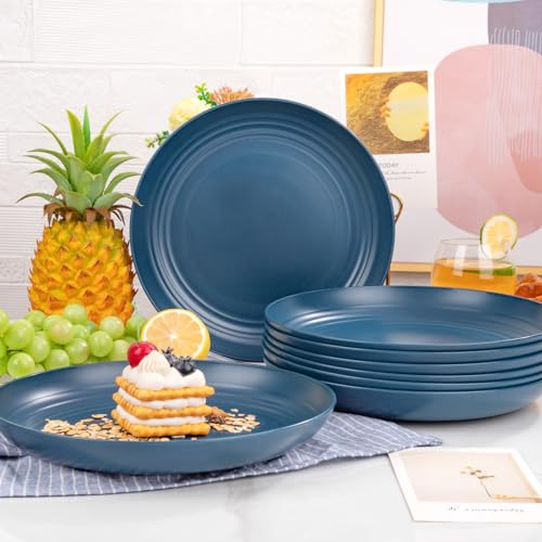 Supernal Dark Blue Wheat Straw Plates - 16pcs Dinner Set, Reusable, Unbreakable, Dishwasher & Microwave Safe for Camping, Picnic - color: Dark Blue