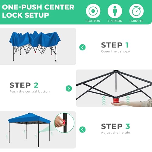 JEAREY 10x10 Pop Up Canopy Tent, Heavy Duty Outdoor Canopy with 1-Push Instant Setup, Commercial Tent with Roller Bag, 4 Sandbags and 8 Stakes, Water-Resistant, Royal-Blue - color: Royal Blue