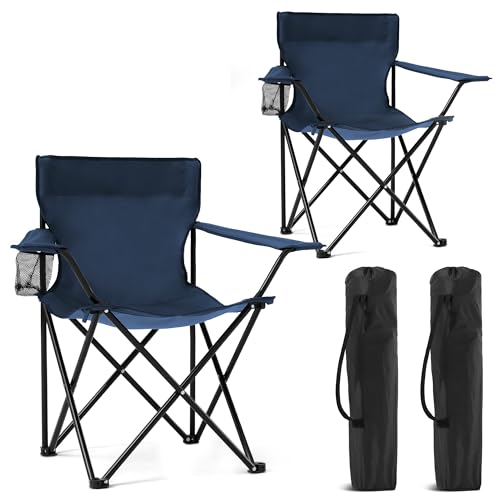 2 Pack Portable Camping Chairs Folding Lawn Chair Outdoor Lightweight Beach Chair with Cup Holder & Carry Bag for Outside Sports, Fishing, Hiking, Travel, Picnic, Backyard (Navy) - color: Navy, size: 2pack