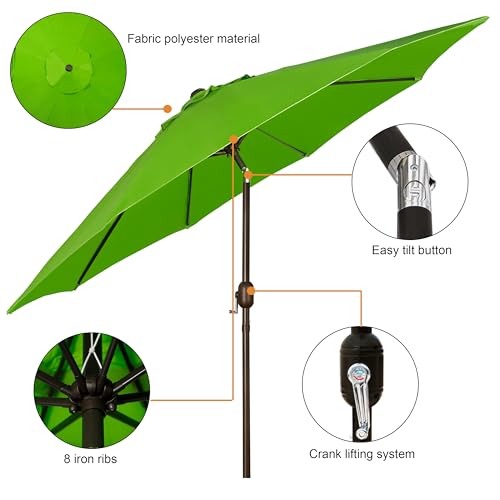 Blissun 9' Outdoor Patio Umbrella, Outdoor Table Umbrella, Yard Umbrella, Market Umbrella with 8 Sturdy Ribs, Push Button Tilt and Crank - color: Lime