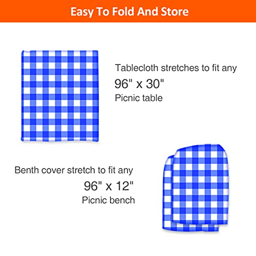 8ft Picnic Table and Bench Cover, Camping Essentials RV Gear, 96 in Waterproof Windproof Outdoor Elastic All Around Tablecloth, Fitted Rectangle Tables and Seats, Blue-White Checkered - color: Blue-white Checkered, size: 96"