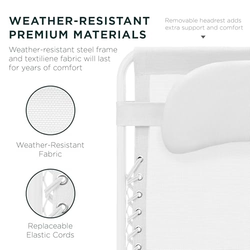 Best Choice Products Oversized Zero Gravity Chair, Folding Outdoor Patio Lounge Recliner w/Cup Holder Accessory Tray, Pillow - Snow - color: Snow