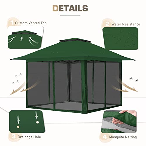 EAGLE PEAK 13x13 Pop Up Gazebo with Mesh Netting, Easy Up Screened Canopy for Patio and Backyard, Easy Set up Outdoor Gazebo (Green) - color: Green, size: 13x13 with netting