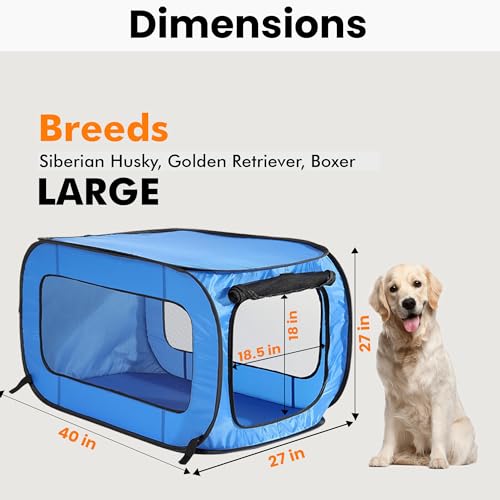 Beatrice Home Fashions Portable, Collapsible, Pop Up Kennel Travel Cat and Dog Crate, 40" L x 27" W x 27" H, Blue - color: Blue, size: 40.0"L x 27.0"W x 27.0"H