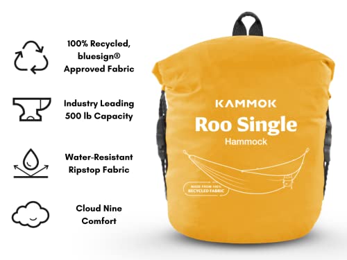 KAMMOK: Single Hammock | Made from Strong & 100% Recycled Water Resistant Ripstop Fabric | Comfortable, Packable, Lightweight (Lifetime Adventure Grade Warranty), Sunflower Gold - color: Sunflower Gold, size: Roo Single