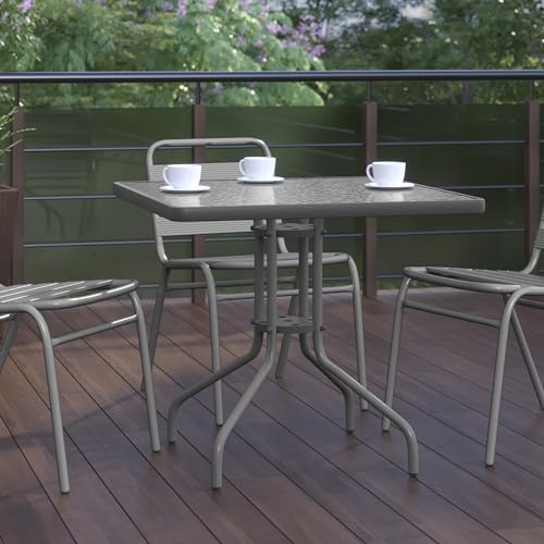 Flash Furniture Barker 31.5'' Square Tempered Glass Metal Table, Silver - color: Clear Top/Silver Frame, size: 31.5" Square
